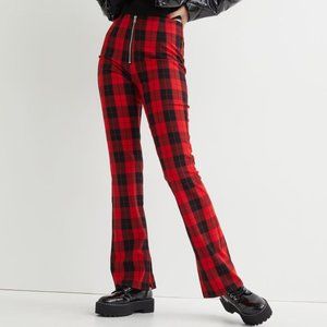 Red Plaid Flared Pants